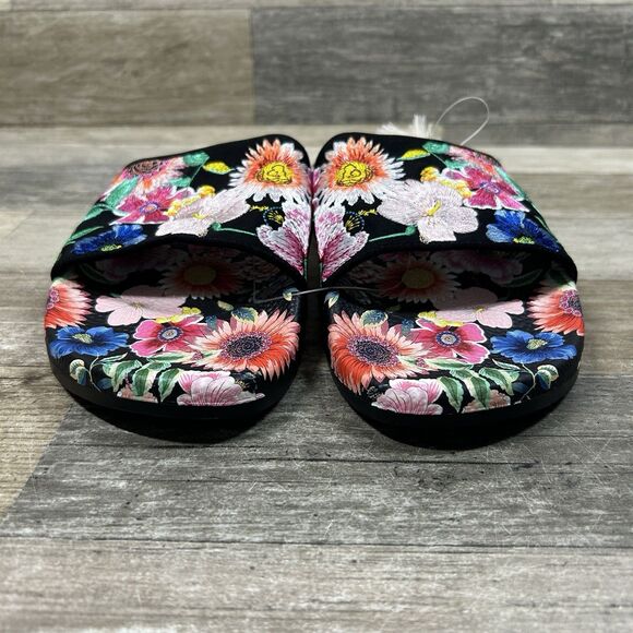 Johnny Was Evening Palace Slide Women's 10 Black Floral Flip Flop Shoe NWT - Picture 4 of 8